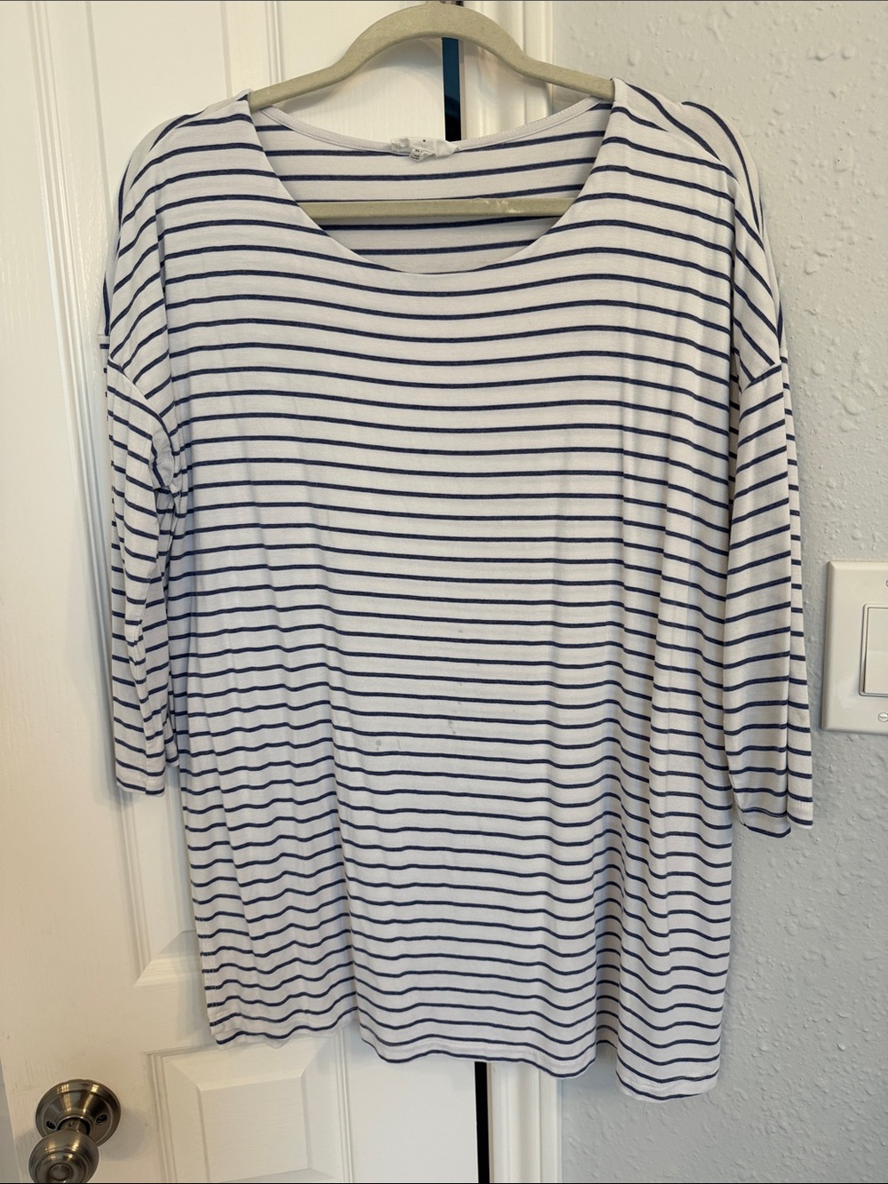 Seraphine White and Navy Striped Long Sleeve Scoop Neck Nursing 3/4 sleeve shirt